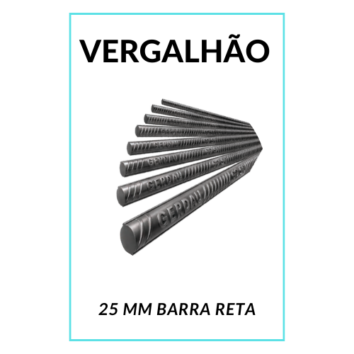 Vergalhão 25mm (1") 12m Gerdau CA-50: Aço de Altíssima Resistência para Fundações e Estruturas de Grande Porte Barra de aço nervurado Gerdau CA-50 com diâmetro de 25 milímetros (1 polegada) e 12 metros de comprimento. Indispensável em fundações, pilares e vigas de edifícios e obras de infraestrutura que apresentam altíssima demanda estrutural. Garante aderência máxima ao concreto, durabilidade excepcional e a segurança fundamental para construções de grande escala e projetos complexos. Qualidade assegurada Gerdau, em plena conformidade com as normas técnicas. A escolha robusta para a base e a sustentação de suas maiores realizações.
